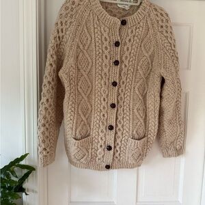 Irish Knit Sweater cardigan   100 percent Aran wool. Vintage!  medium - Cream